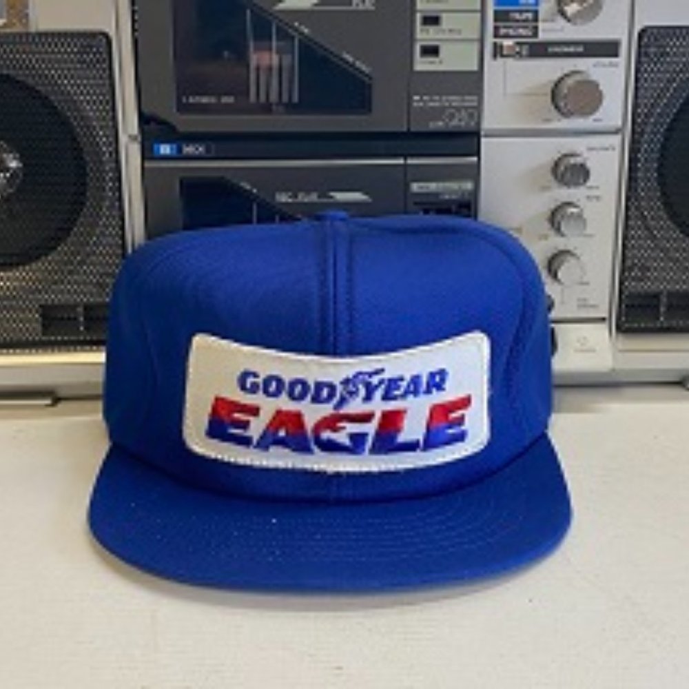 Vintage Goodyear Eagle Trucker Hat Cotton Hat adjustable Snap Back Cap Blue